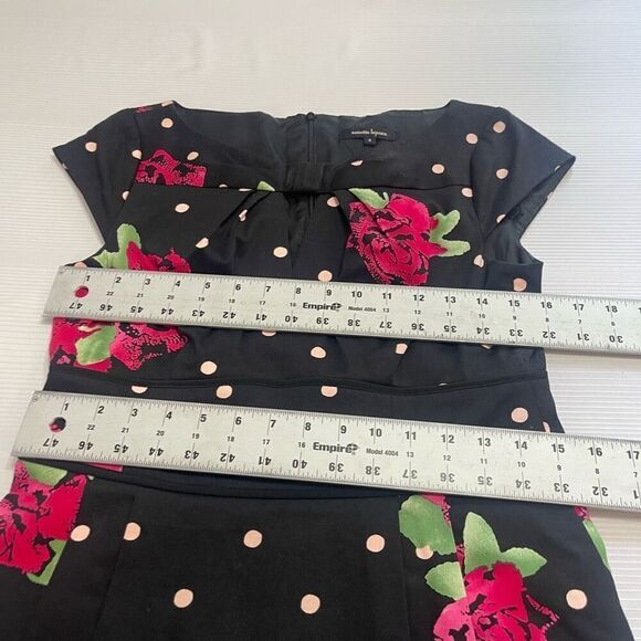 Nanette Lepore Black Floral Polka Dot Print Fit & Flare Dress Size 6 - Picture 3 of 6